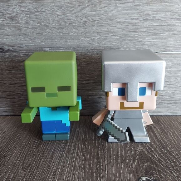 Minecraft Figures - Steve Iron Armor & Zombie - Picture 1 of 5